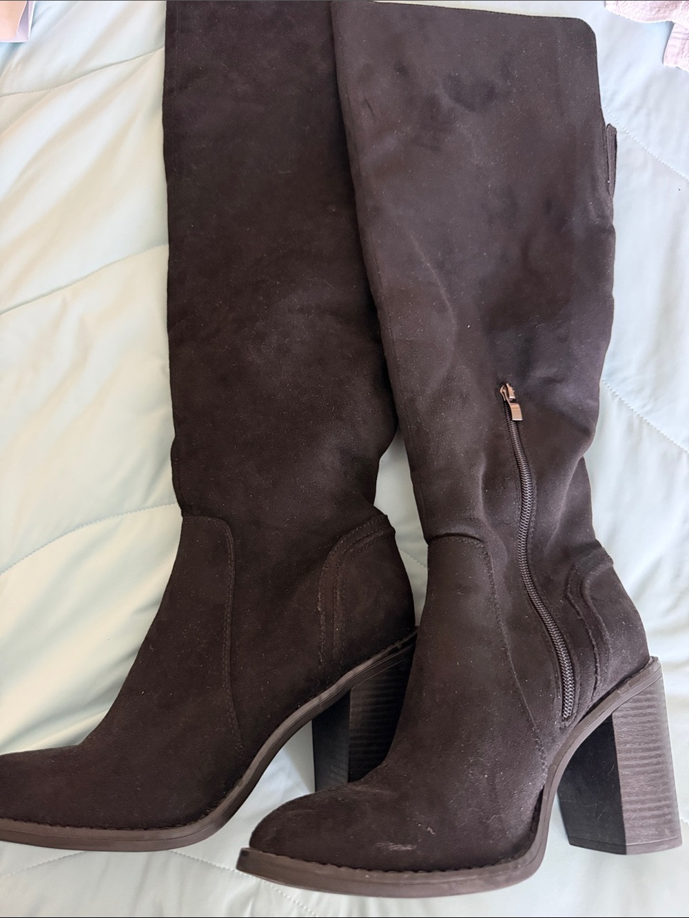 Classic Black Suede Knee-High Heeled Boots